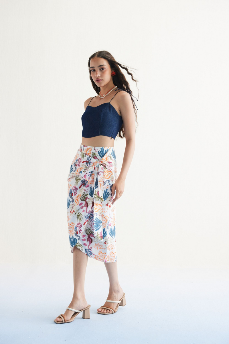Blooming Reef Organic Cotton Wrap Skirt poplin by SUI in white color for women Worldwide