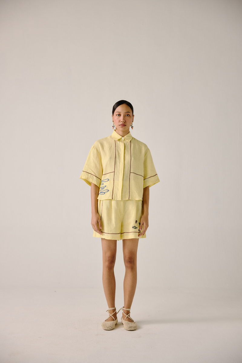 Leo Set - Butter Yellow Fish Embroidery by CORD in yellow for women Worldwide