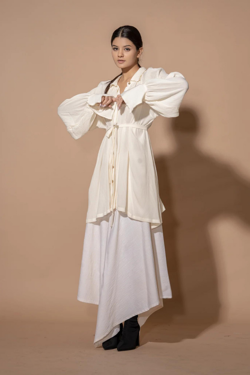 Fennel Shirt crushed cotton tops and shirts by Stoique in off white for women Worldwide