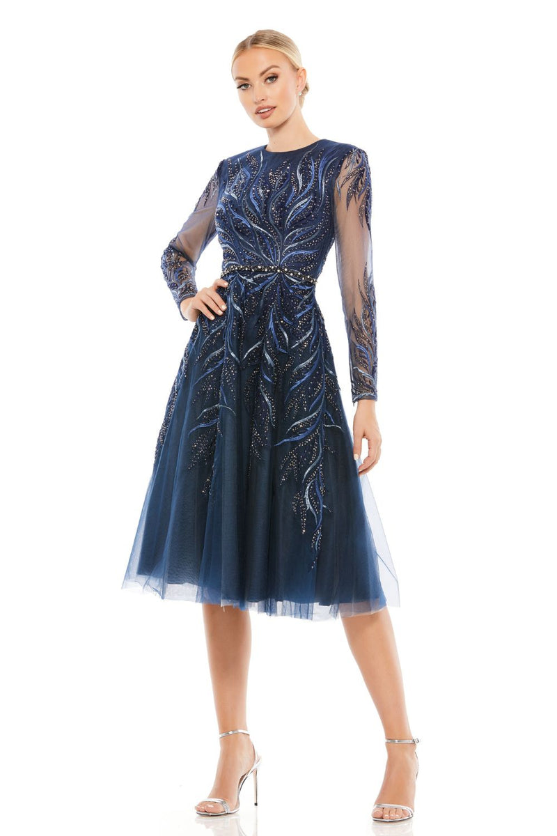 A11136-SEQUINED LONG SLEEVE HIGH NECK TRUMPET DRESS by Mac Duggal for women Worldwide