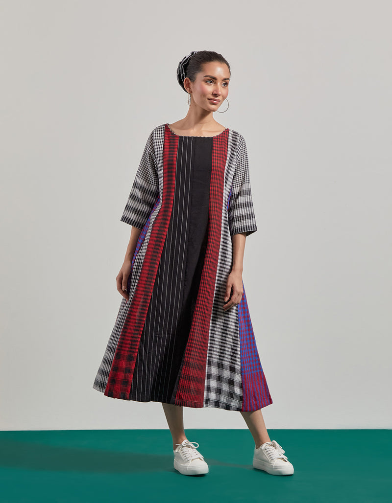 Ruella 16 Panelled Dress gamcha dress by 145 East in black ,maroon for women Worldwide
