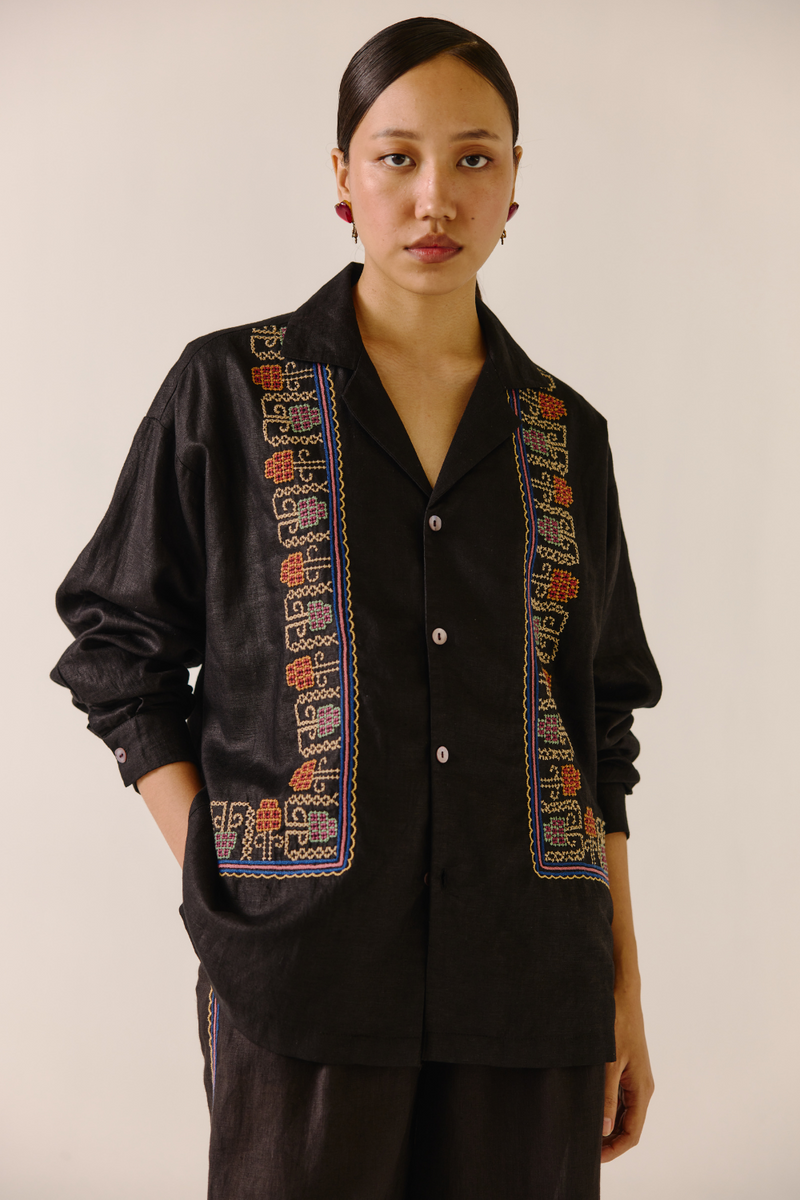 Unisex Shirt (full sleeve) - Black (cross-stitched embroidery) by CORD in black for women Worldwide
