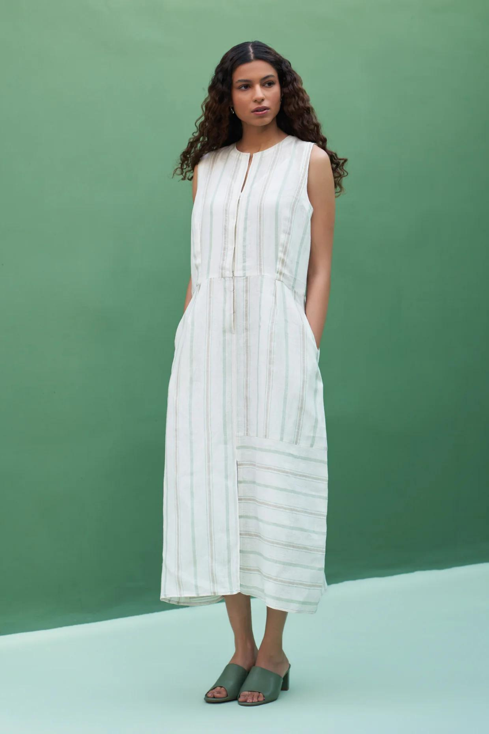 Una Striped Linen Sleeveless Dress
- Mint