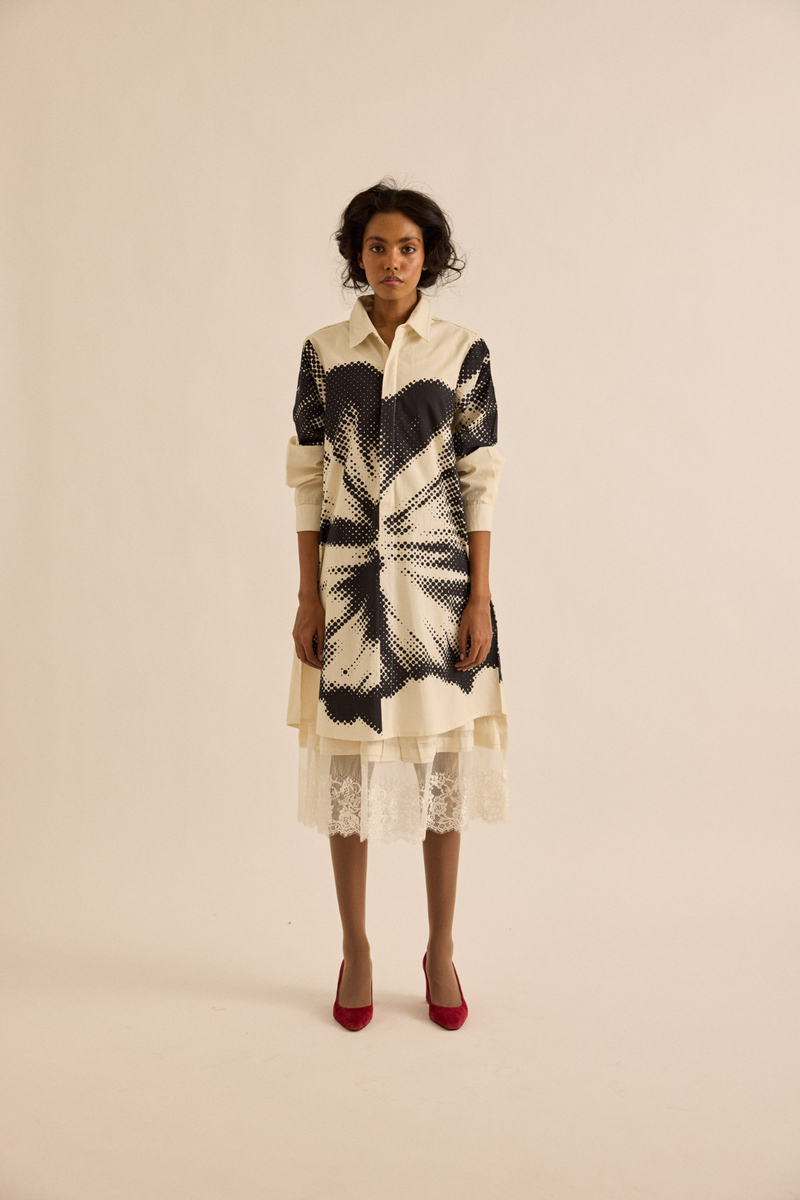Baccara Shirt Dress poplin dress by Khara Kapas in off-white for women Worldwide