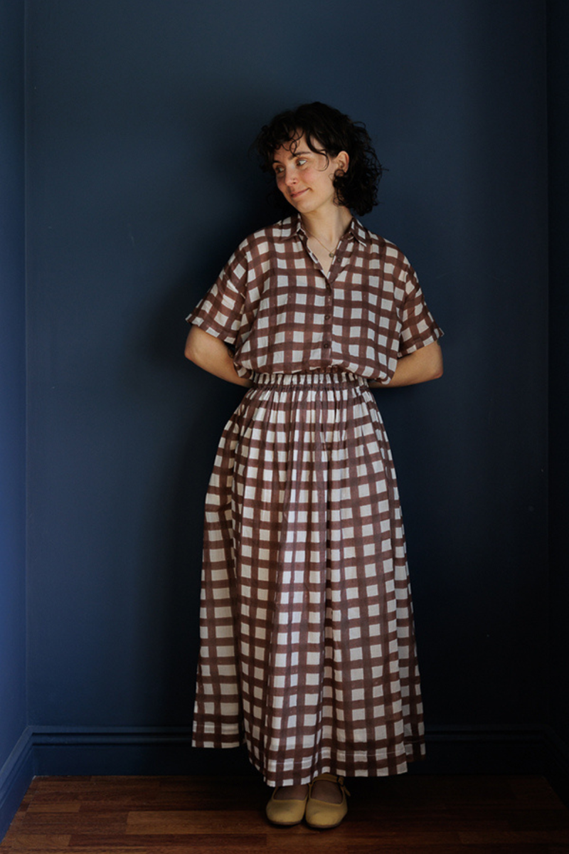 Oxford Skirt-Brown Checks handwoven cotton skirt by World of Crow in multicolor for women Worldwide