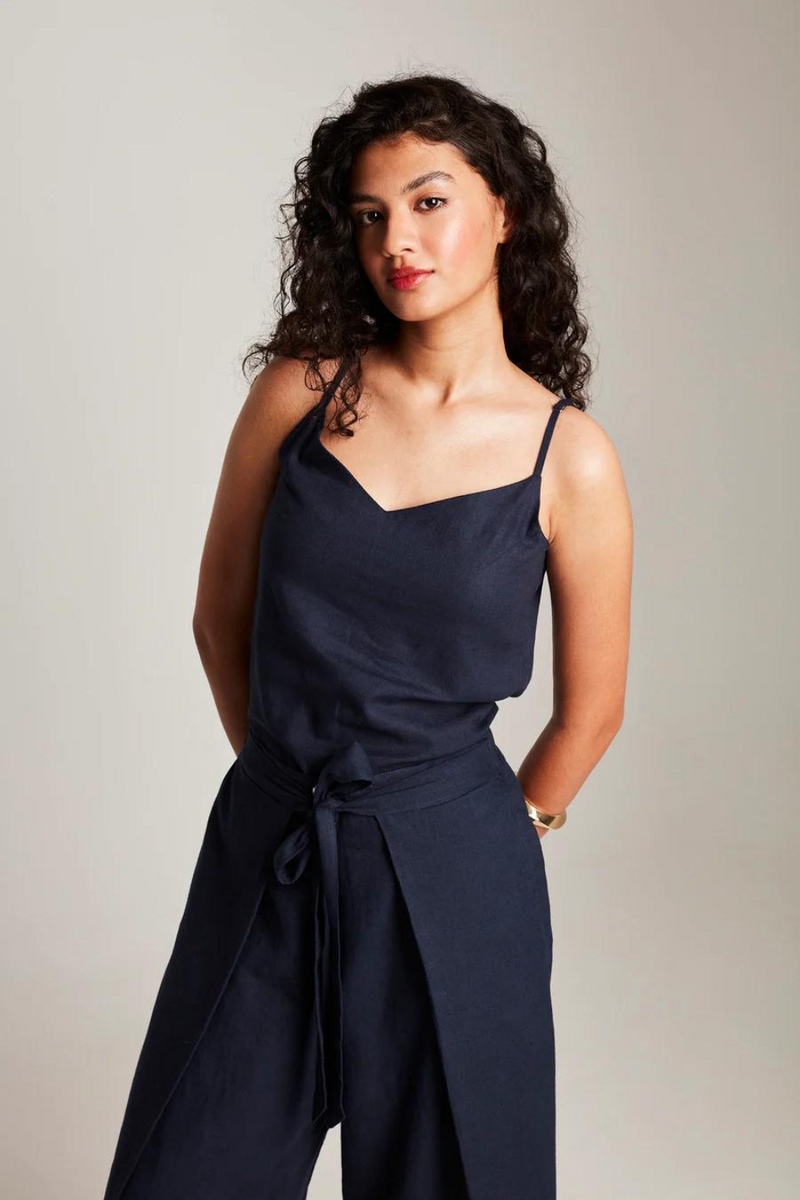 Navy Co-Linen Camisole Top cotton by Saphed in navy color for women Worldwide