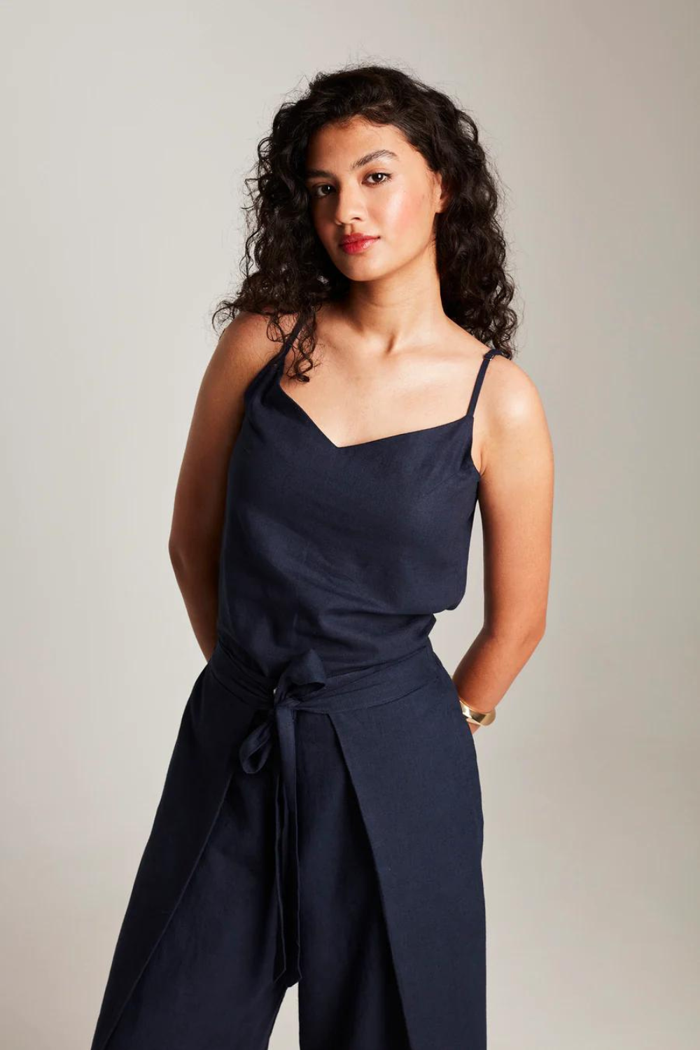 Navy Co-Linen Camisole Top