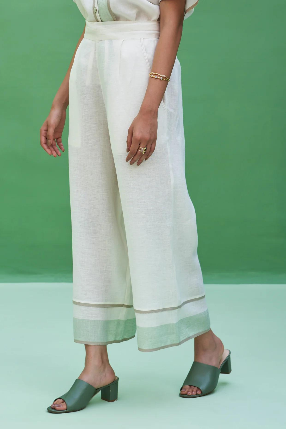 Kol Border Linen Co-ord Set - Ivory