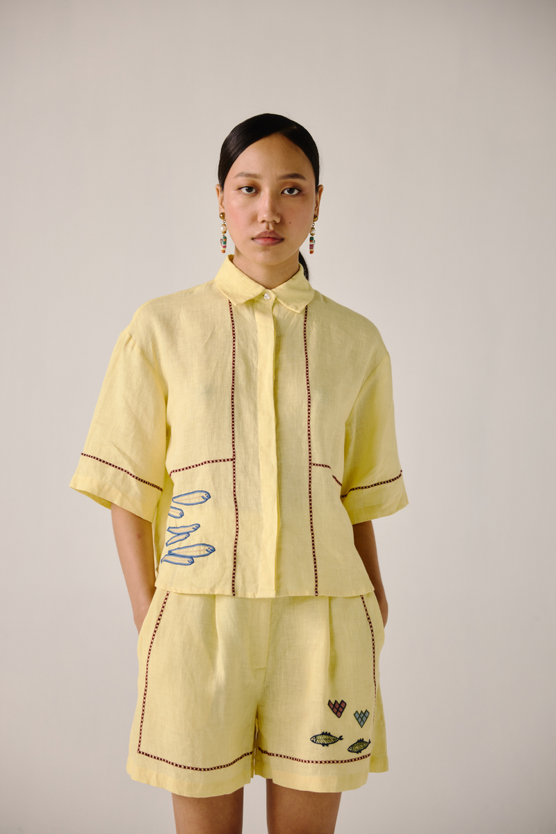 Ava Shirt - Butter Yellow Fish by CORD in yellow for women Worldwide