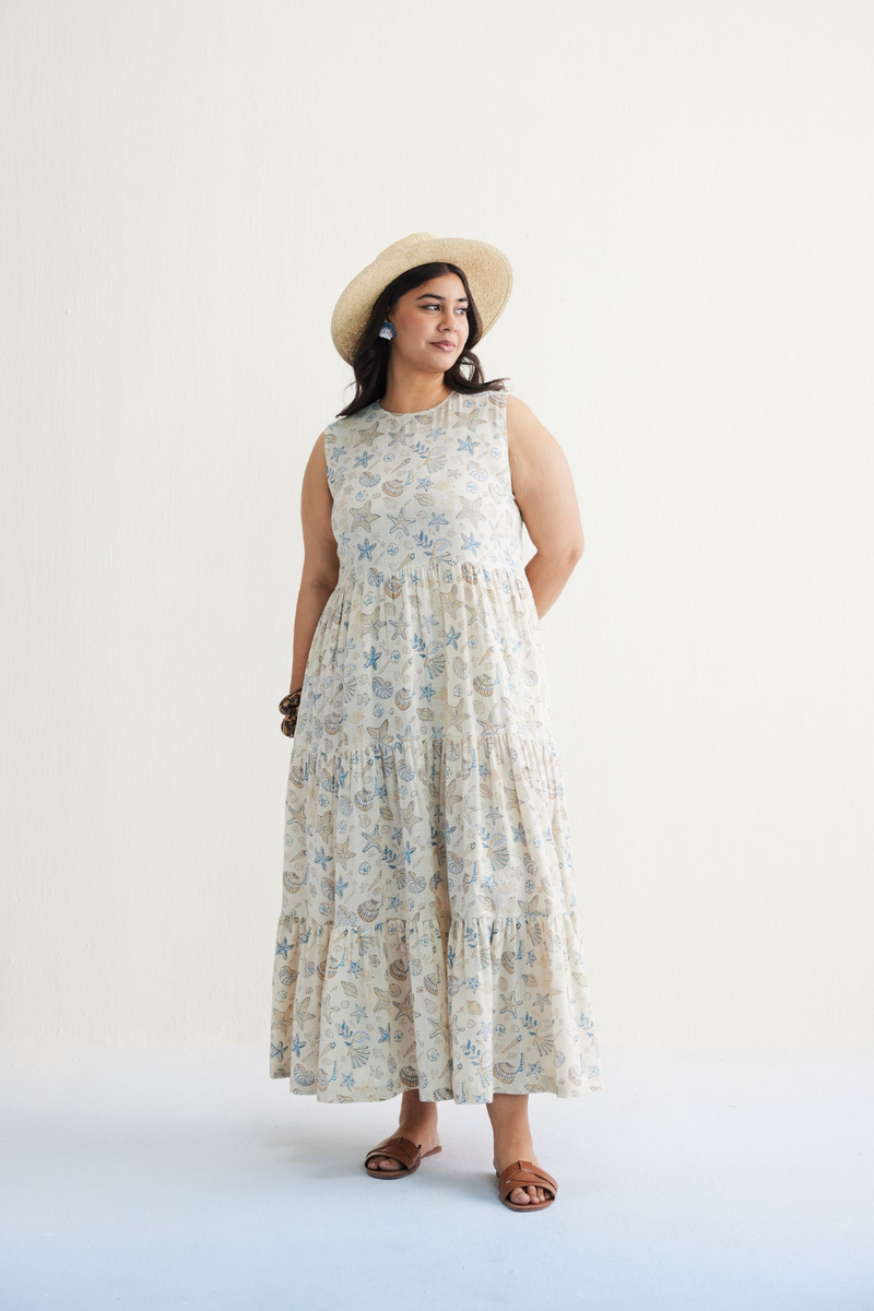 Ocean Island Handwoven Kala Cotton Maxi Dress cotton by SUI in white color for women Worldwide