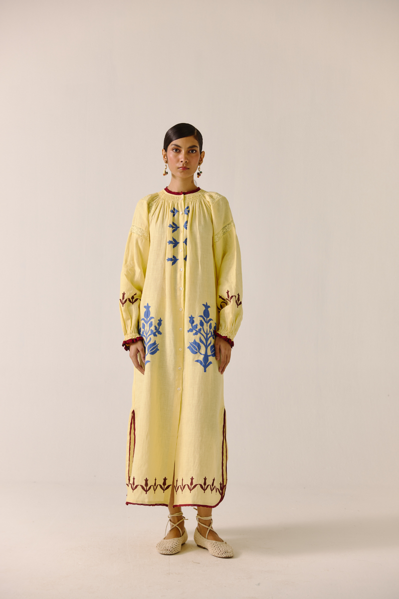 Chloe Dress - Butter Yellow Bird Applique by CORD in yellow for women Worldwide