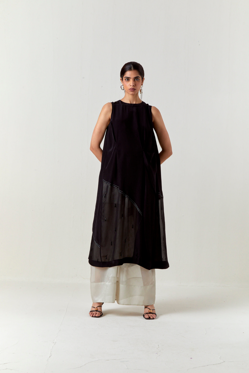 ASYMMETRIC TUNIC CO-ORD-BLACK organza by THREE in black color for women Worldwide