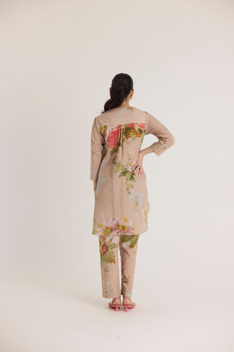 HAZEL SHORT KURTA SET cotton by Yam in pink color for women Worldwide