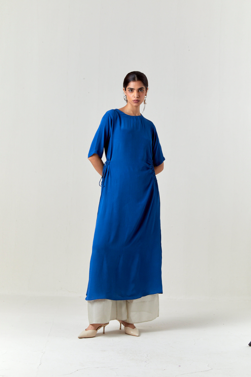 RUCHING TUNIC CO-ORD-ELECTRIC BLUE by THREE in blue color for women Worldwide