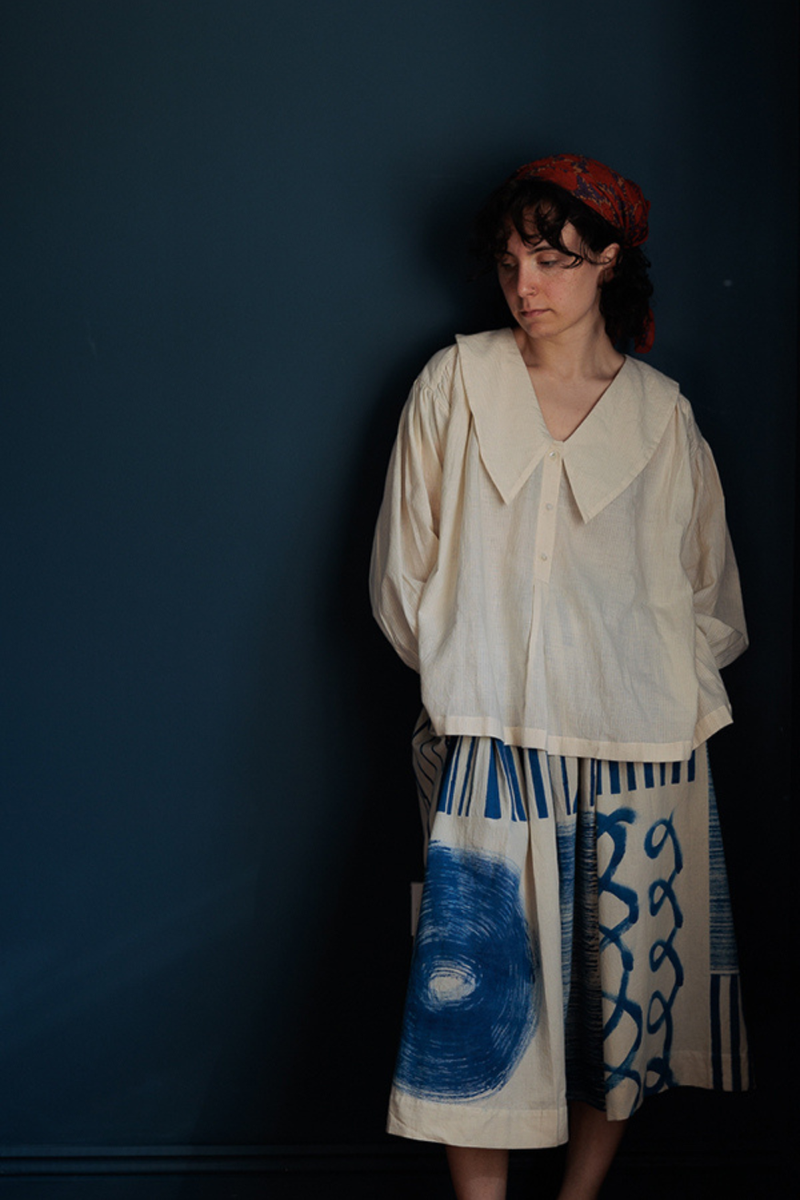 The Joy Skirt-Painted Indigo handwoven cotton skirt by World of Crow in indigo blue for women Worldwide