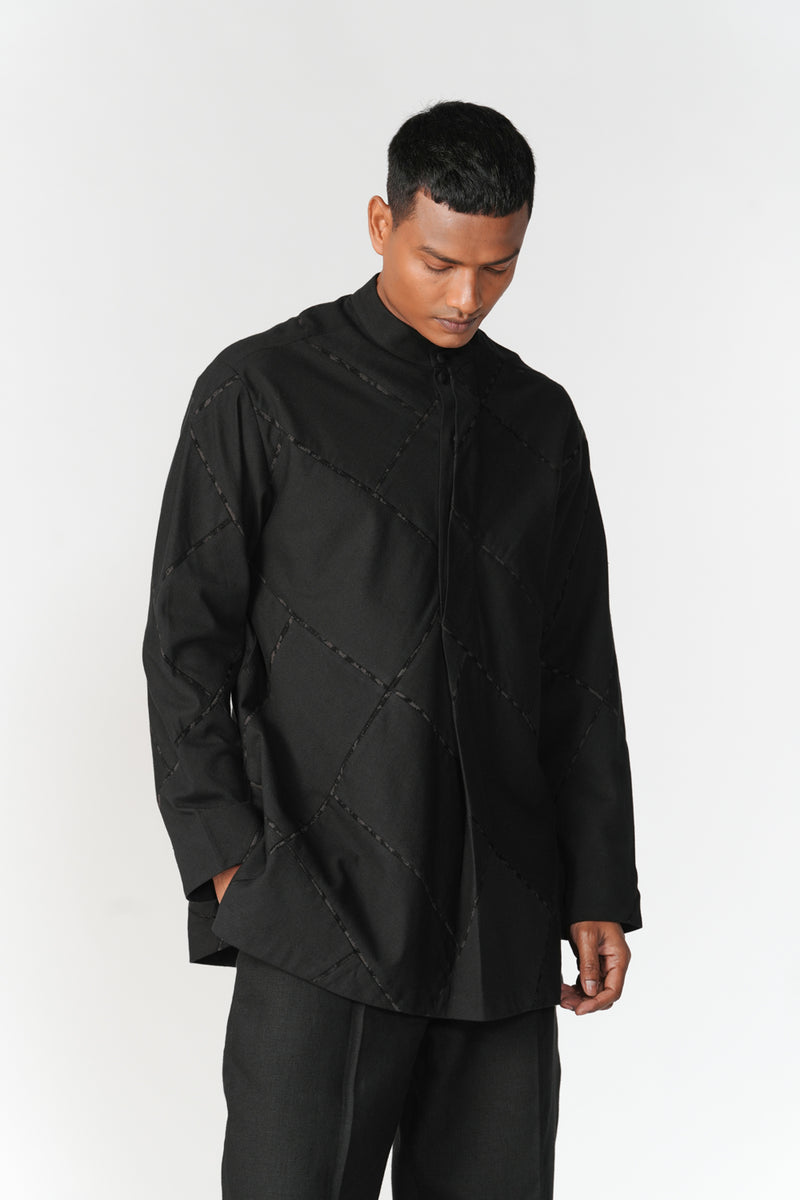 Patchwork Double Placket Shirt top/shirt by Turn Black in black for men Worldwide