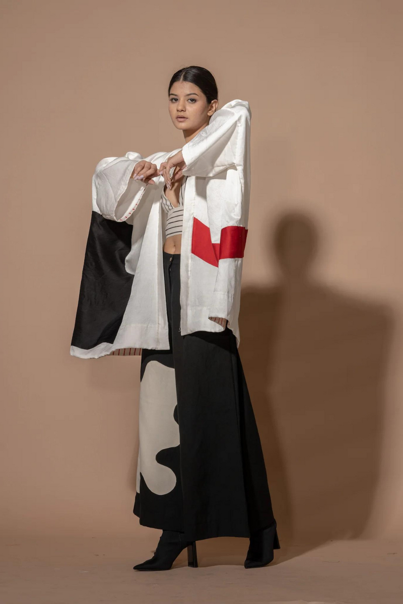 Chia Jacket satin linen + 100% cotton jackets and overlays by Stoique in off white, black, red for women Worldwide