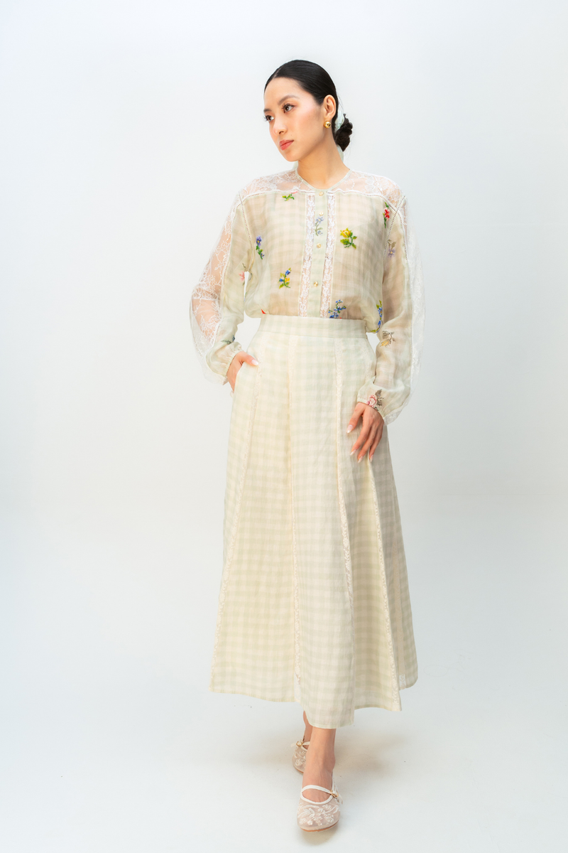 FAIRY CHECK SKIRT linen skirt by Ode to Odd in green for women Worldwide