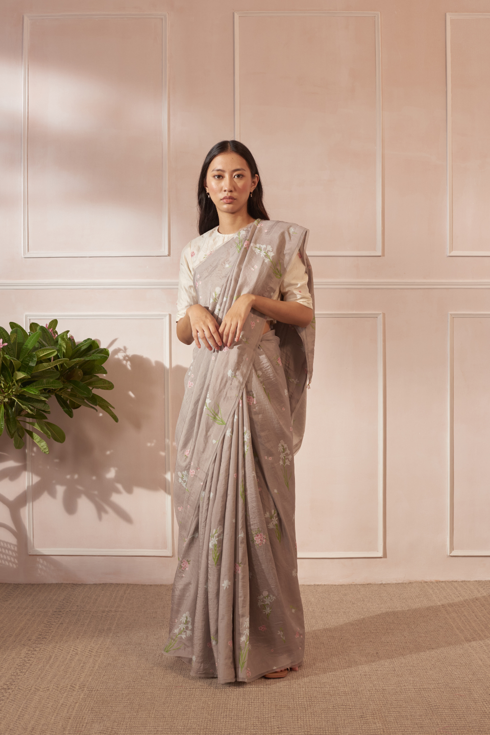 Rajnigandha and Periwinkle Mulberry Silk Sari