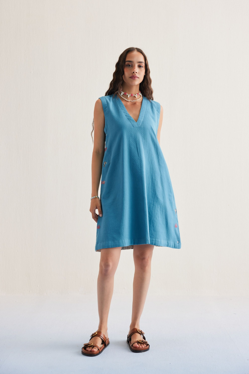 Marine Summer Organic Cotton Dress cotton by SUI in blue color for women Worldwide