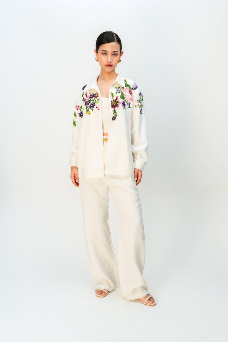 TINTS OF YOU JACKET handwoven denim jacket/overlay by Ode to Odd in off white for women Worldwide