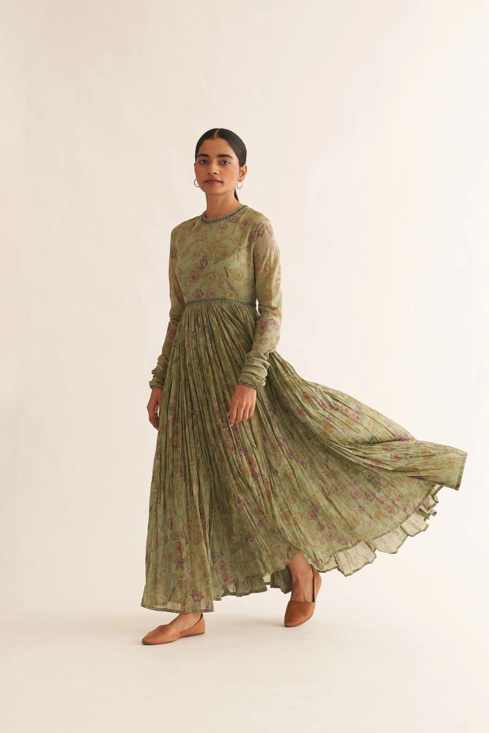 SAGE GREEN COTTON EMBROIDERED Anarkali