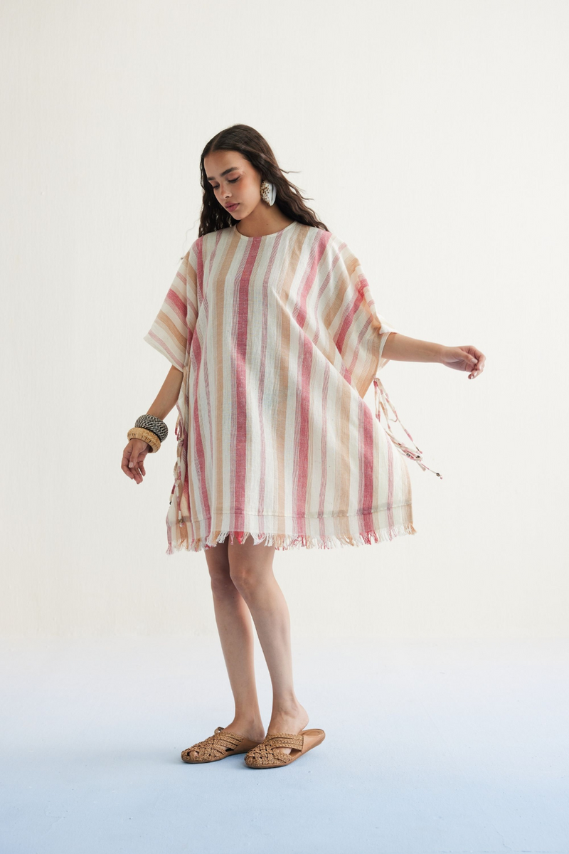 Saltwater Summer Handwoven Kala Cotton Kaftan Dress cotton by SUI in white color for women Worldwide