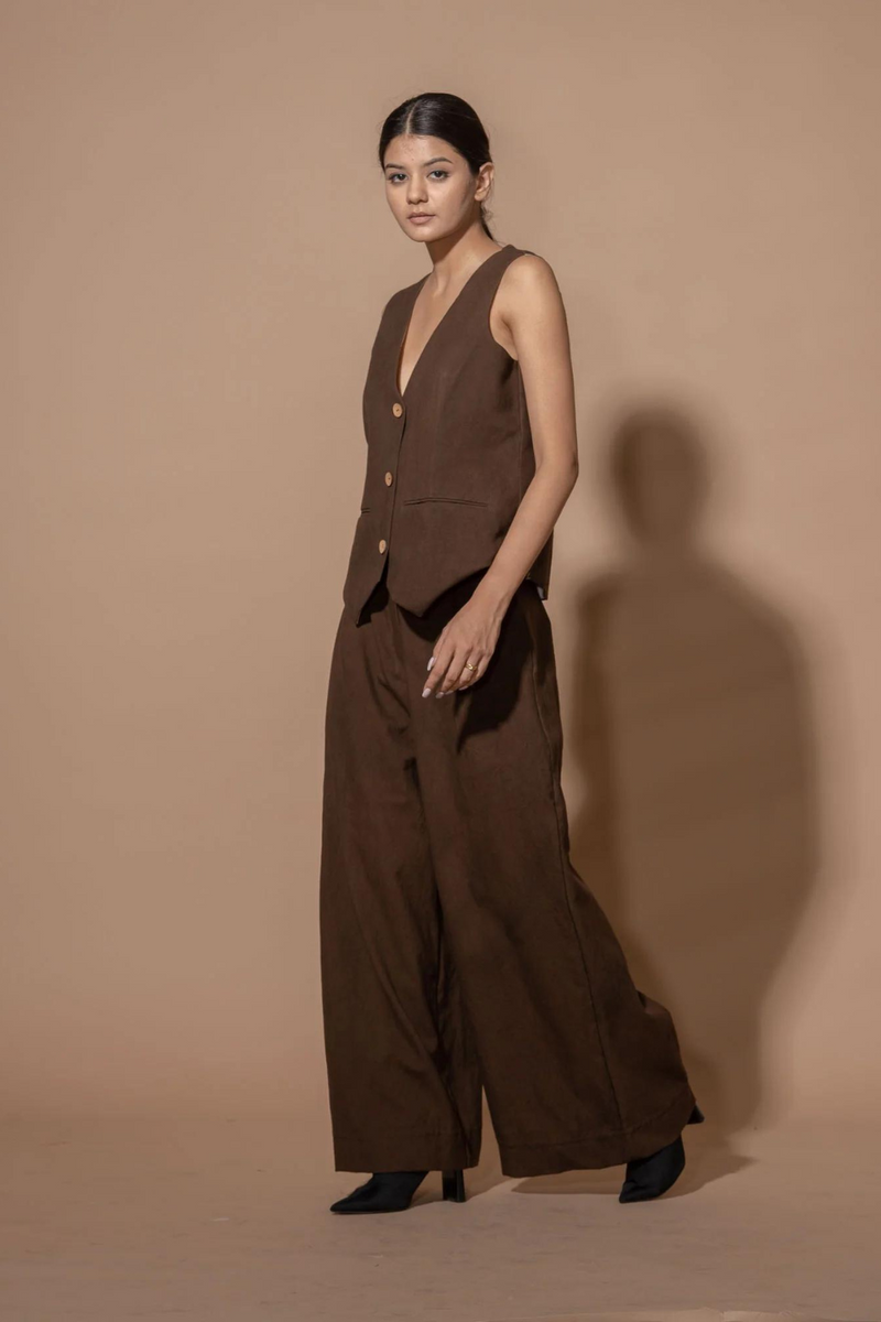 Thyme Pants 100% cotton matty pants/trousers by Stoique in brown for women Worldwide