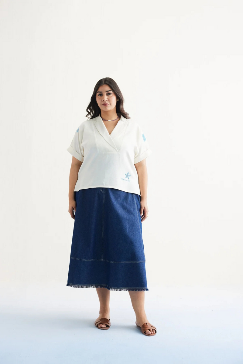 Free As The Ocean Handwoven Twill Top twill by SUI in white color for women Worldwide