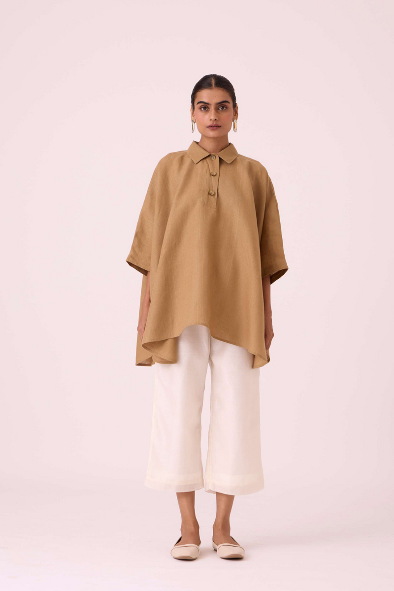 Liberty Tan Linen Cape Top by The Summer House for women Worldwide