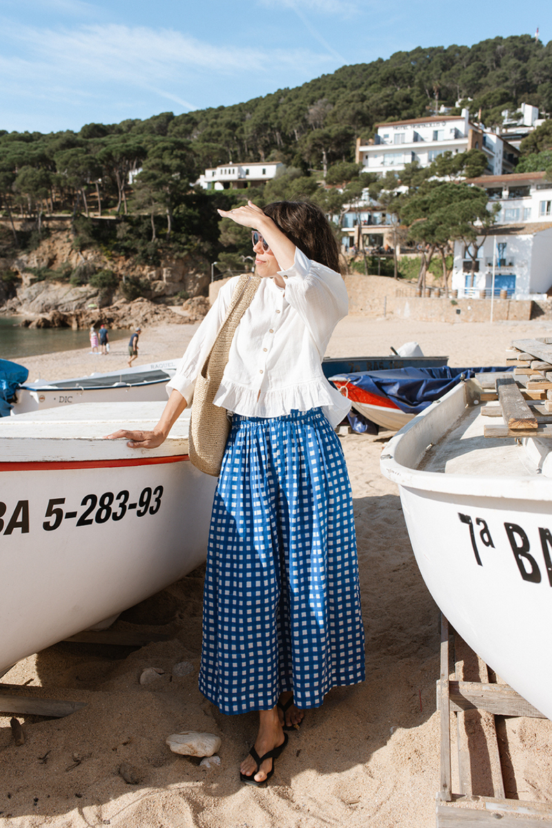 Oxford Skirt-Blue Checks handwoven cotton skirt by World of Crow in multicolor for women Worldwide