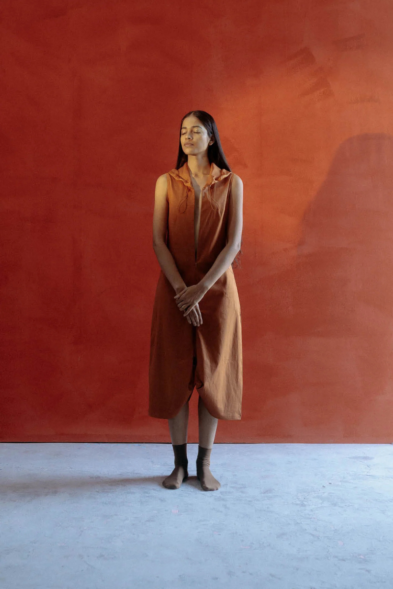 EKAM HOOD DRESS organza by Ituvana in rust color for women Worldwide