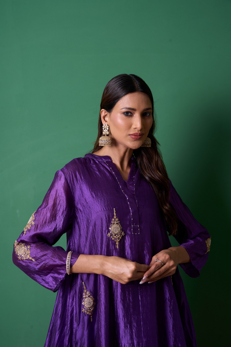 Paradise Kurta Set - Purple silk by Priti Prashant in purple color for women Worldwide
