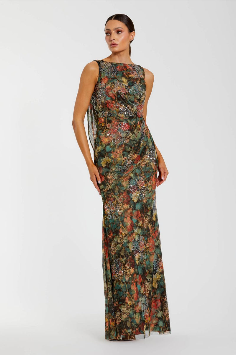 94263-Multicolor Floral Embellished Column Gown mul by Mac Duggal in multi color for women Worldwide