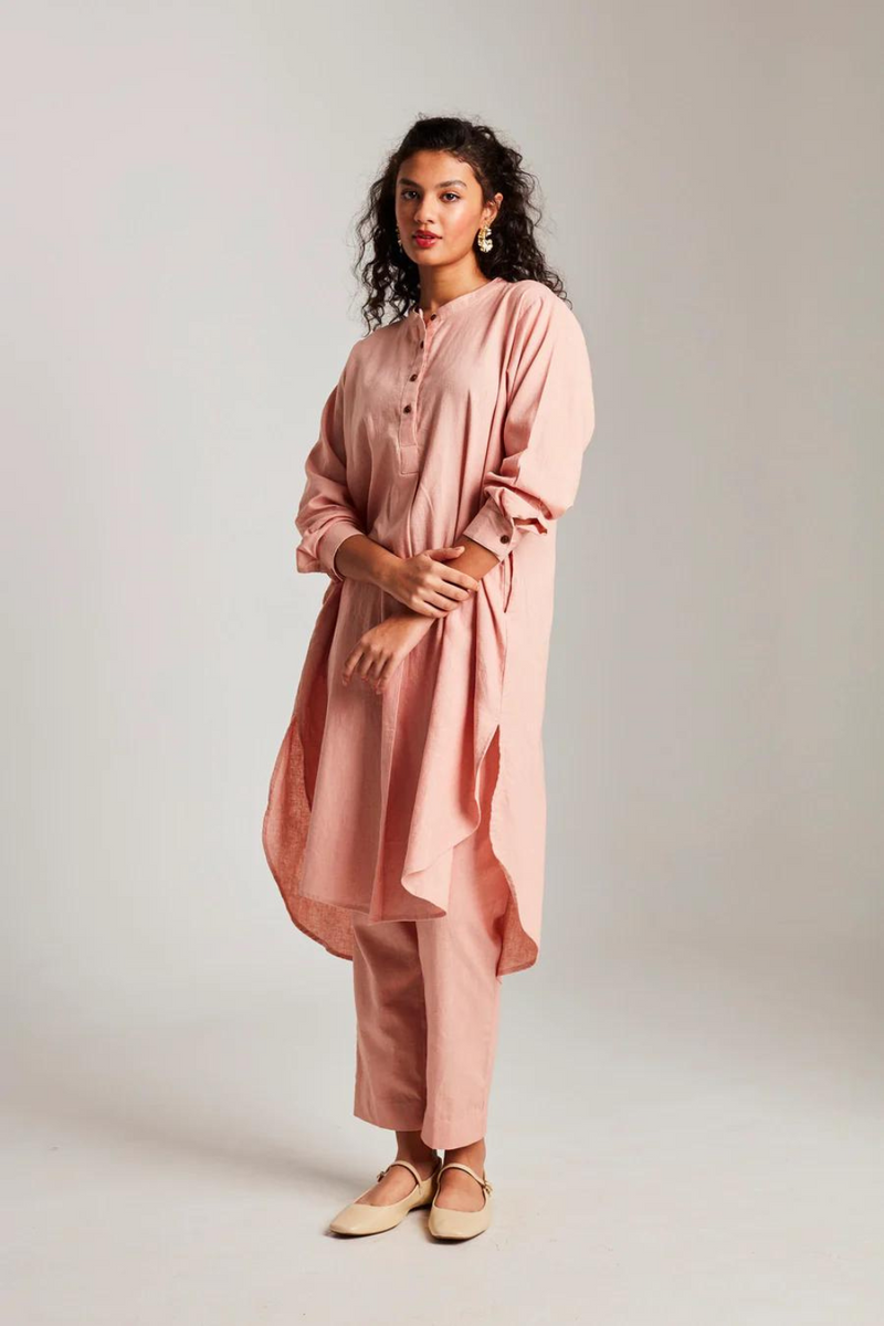 Rose Co-Linen Slim Pants cotton by Saphed in peach color for women Worldwide