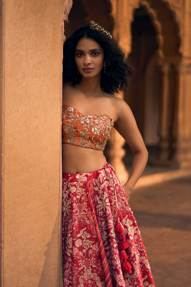 PH-2480 
Bustier
Lehenga 
Dupatta Set by Paulmi & Harsh for women Worldwide