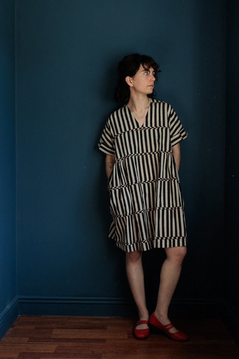 Timeless Stripe Dress-Black handwoven cotton dress by World of Crow in multicolor for women Worldwide
