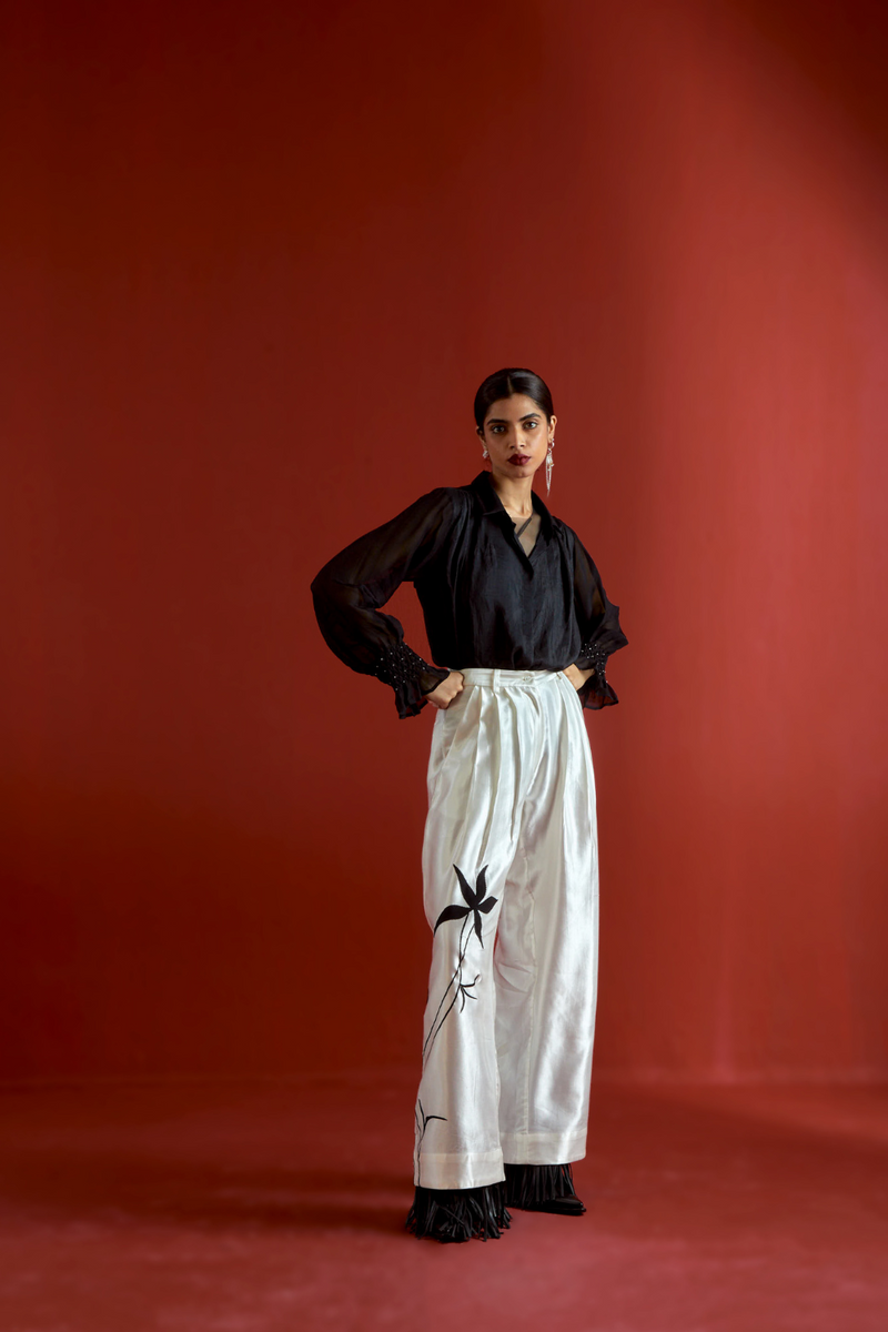 SMOCKING DETAIL SHIRT CO-ORD-BLACK organza by THREE in black color for women Worldwide