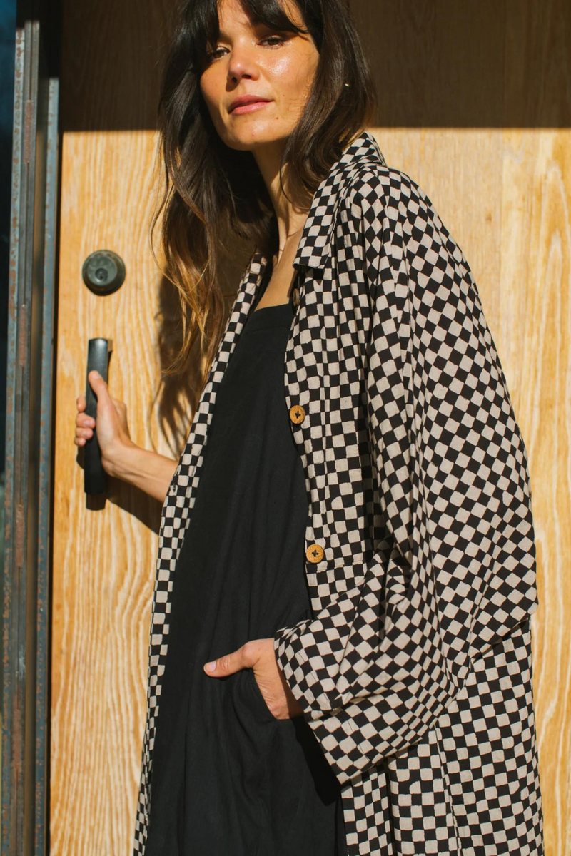 Lightweight Checkered Duster Jacket 100% cotton by World of Crow for women Worldwide