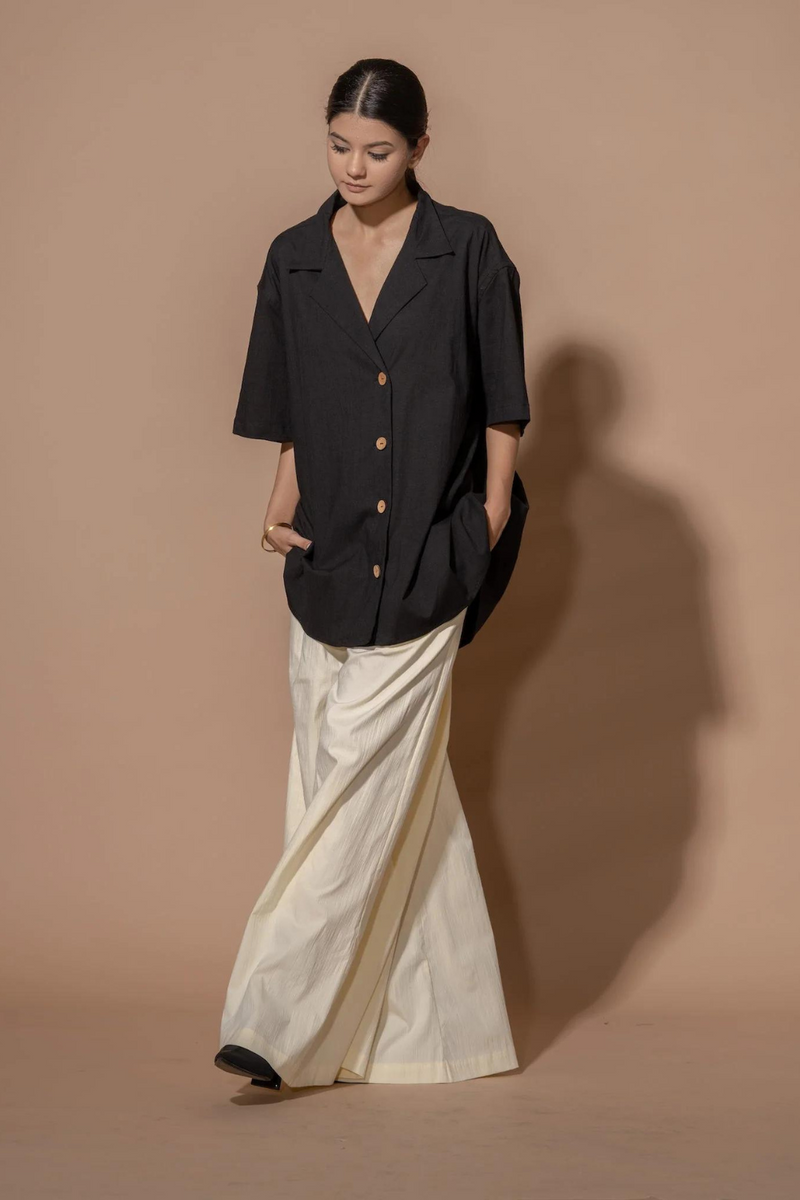 Lemongrass Shirt viscose lycra tops and shirts by Stoique in black for women Worldwide