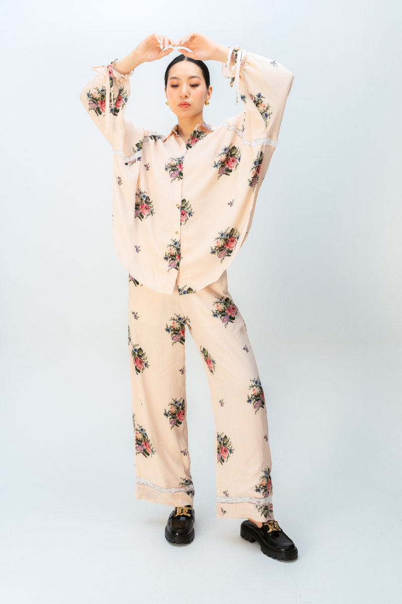 RAW ROMANCE CO-ORD SET crepe co-ord set by Ode to Odd in blush pink for women Worldwide