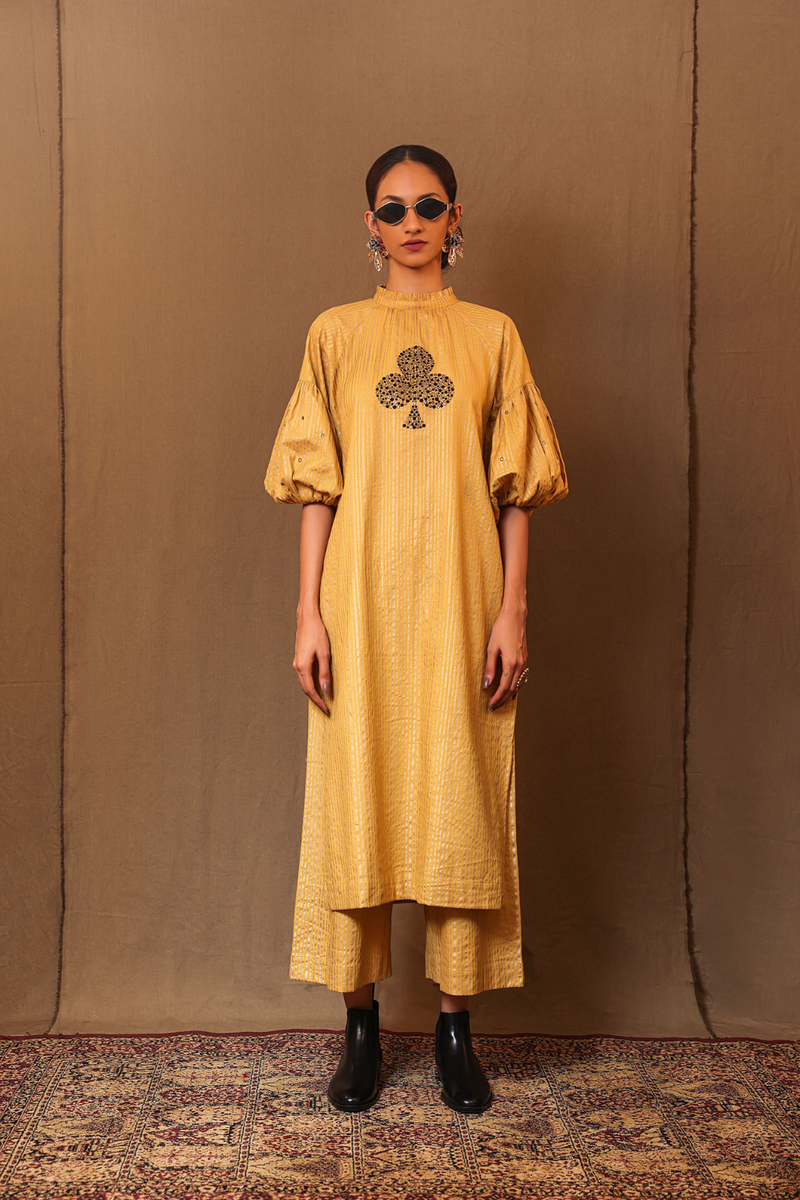 Mustard Big Club Tunic 100% cotton by Mati in mustard color for women Worldwide