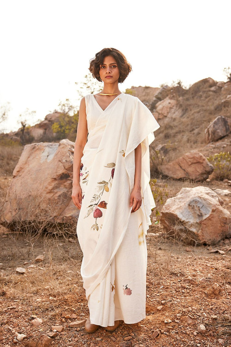 Ketaki Saree cotton by Khara Kapas in white for women Worldwide