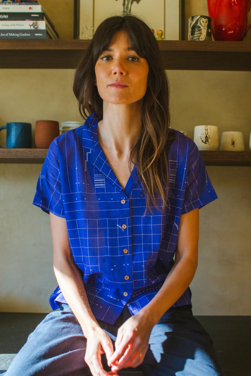 Boro boro shirt-Blue 100% cotton by World of Crow in blue color for women Worldwide