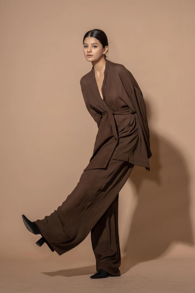 Ginger Top crushed cotton tops and shirts by Stoique in brown for women Worldwide
