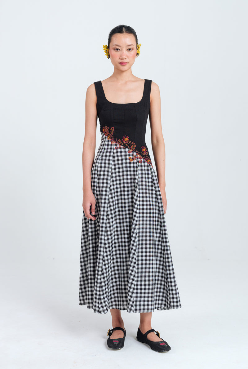 Groove Handloom Panelled Dress handwoven cotton dress by JodiLife in black, white for women Worldwide