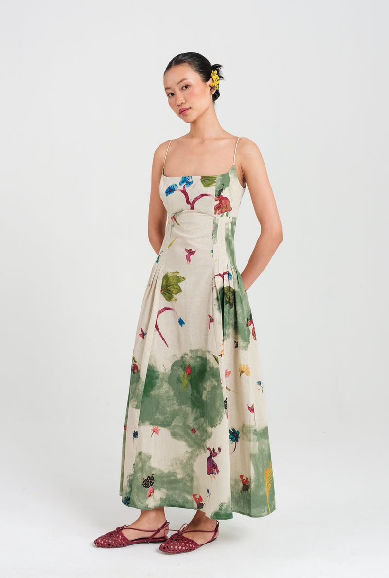 Sway Pleated Dress cotton flex dress by JodiLife in offwhite, green for women Worldwide