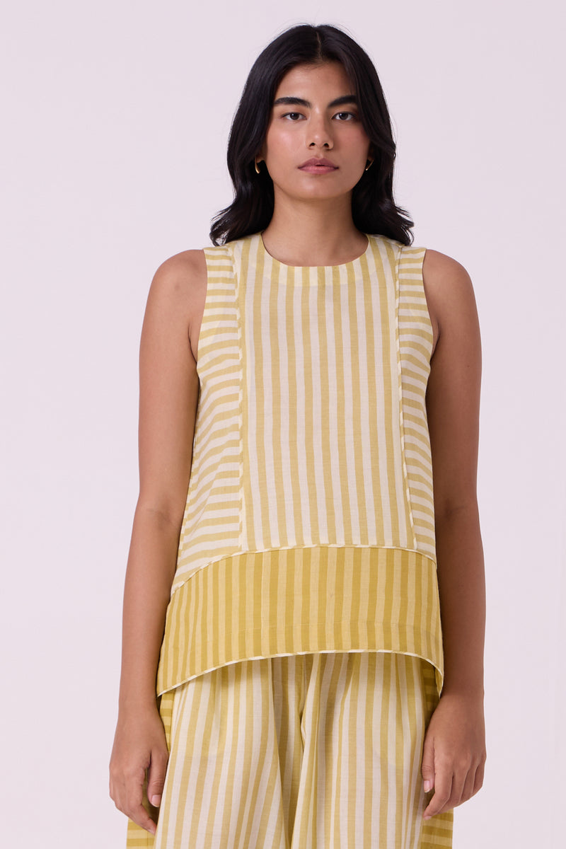 Asahi Yellow Striped Handwoven Tent top handwoven cotton top/shirt by The Summer House in yellow for women Worldwide