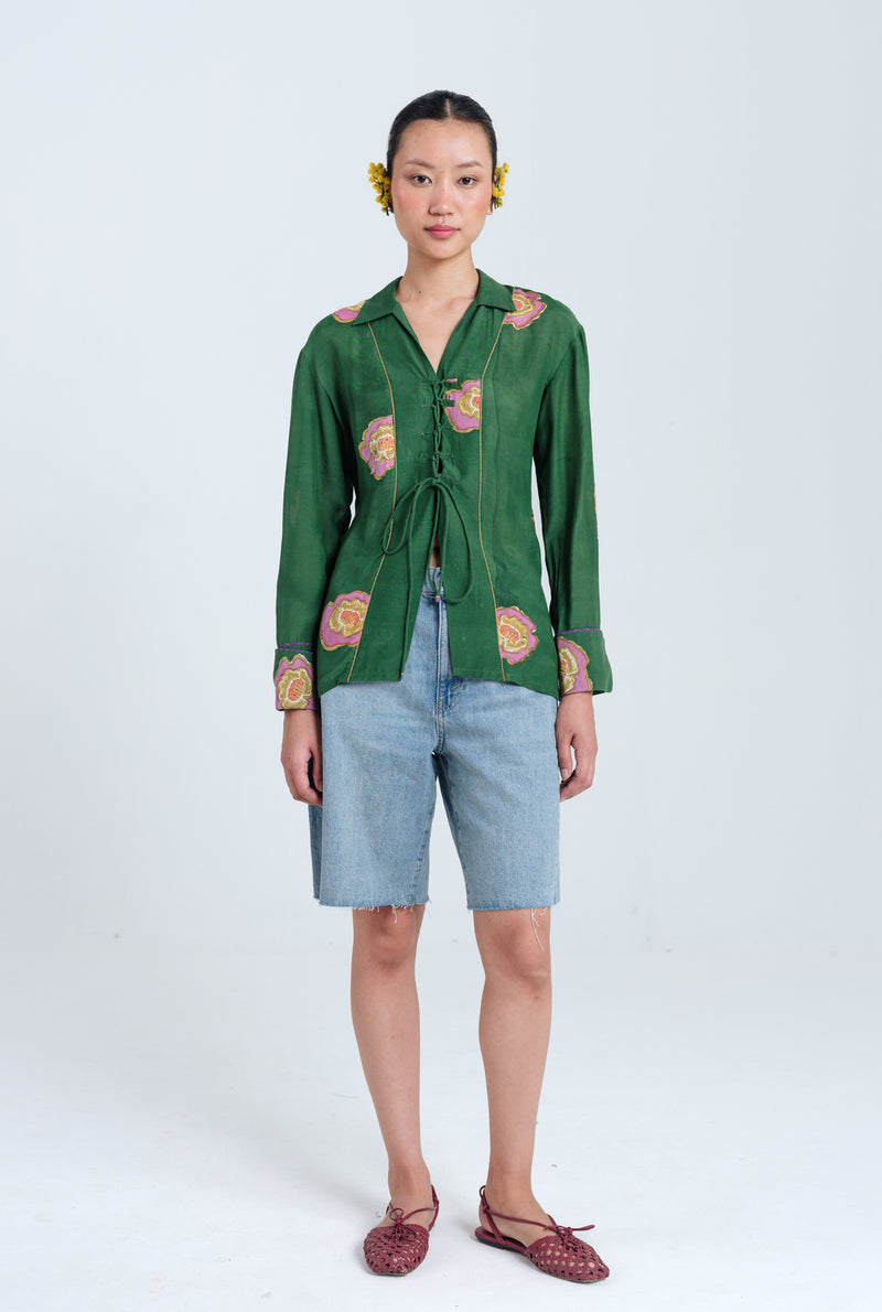 Flow Blouse muslin silk top/shirt by JodiLife in green for women Worldwide