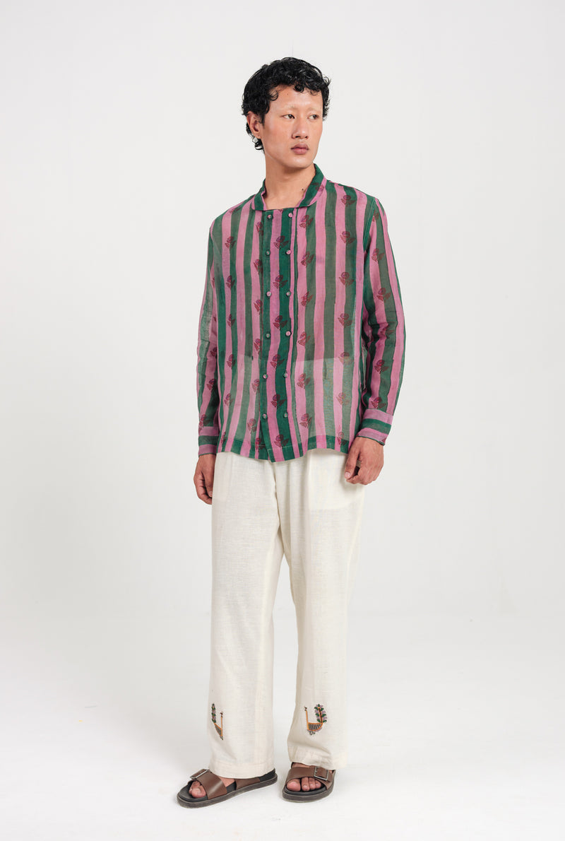 Twirl Shirt mul chanderi shirt by Jodi Men in green, pink for men Worldwide